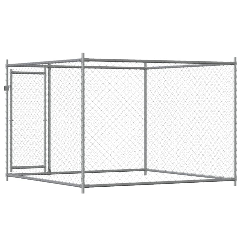 Perrera para perros con puerta de acero galvanizado gris, 2 x 2 x 1,5 m, cercado al aire libre para perros cachorros con rejilla segura y protección resistente a la intemperie para jardín