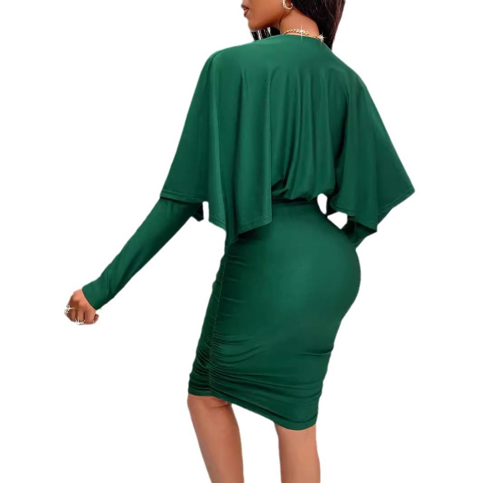 Robe Ete Femme Robe De Fête Rétro À Manches Longues Sexy - Robe De Bal De Soirée Élégante De Sirène avec Cou De Fond en V, Bodycon Fit Femme Robe-Vert-m