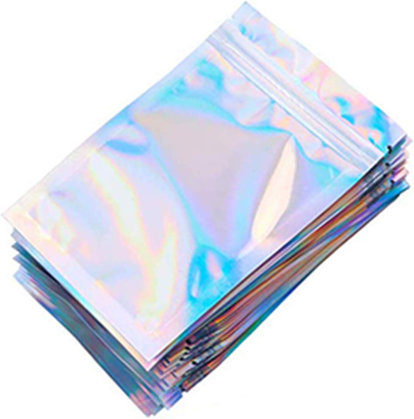 ISKYBOB 100 Pieces Resealable Mylar Zip Lock Bags Rainbow Flat Foil Pouches Smell Proof Food Storage Gift Package Supplies, S