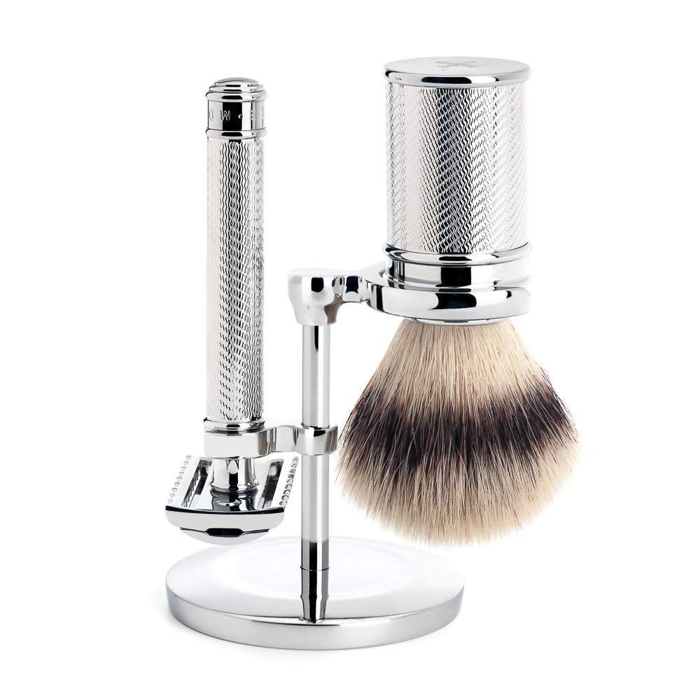 MÜHLEChrome Silvertip Fibre/Safety Razor (Open Comb) Shaving Set - No Blades Included (S31M41)