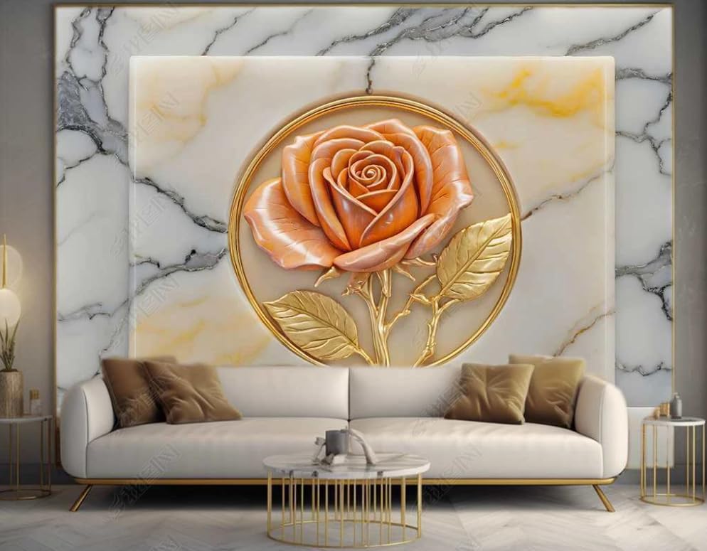 Papier peint panoramique marbre topaze orange rose 150x105 cm pour decoration murale de salon