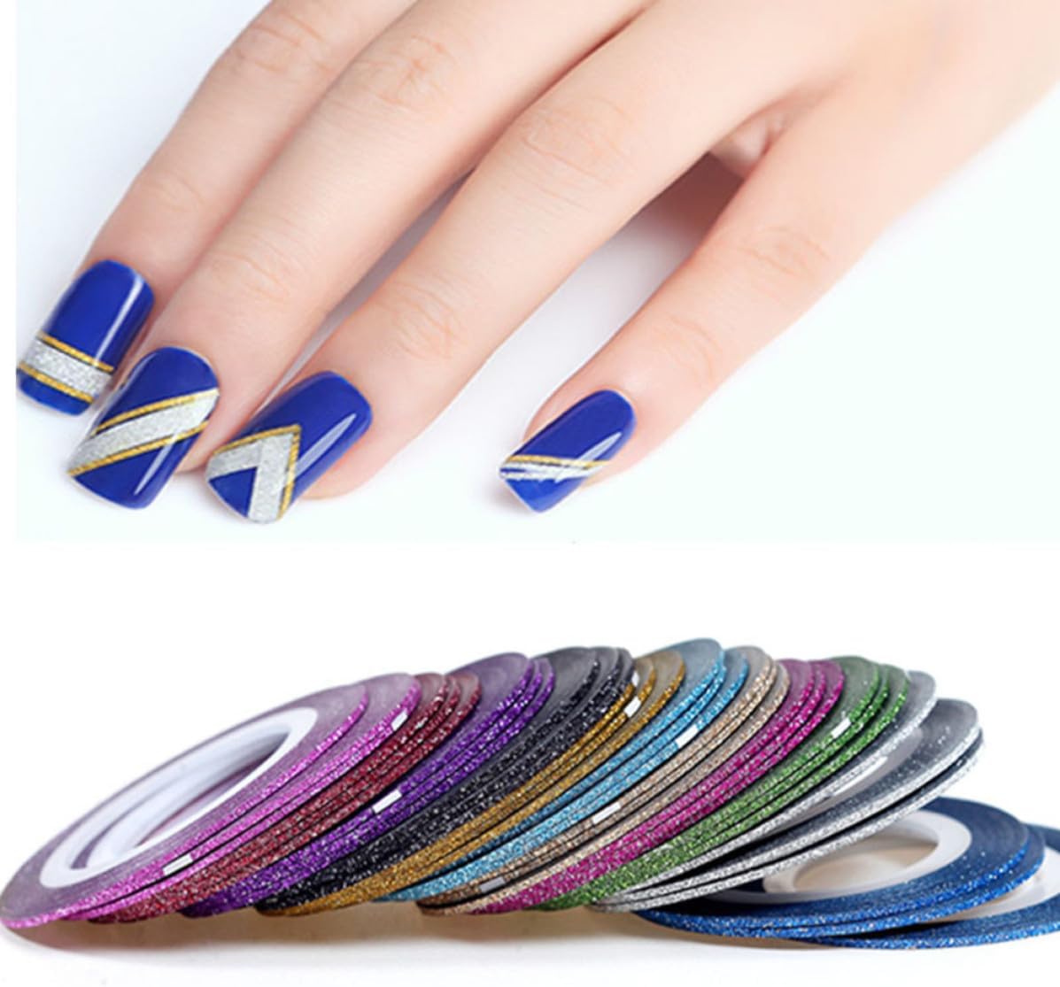 14pcs Nail Striping Tape Glitter Narrow Art Lines 1mm Self Adhesive