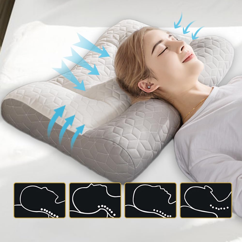 Oreiller Ergonomique Apnée Du Sommeil Gris - Soutien Cervical Mousse à Mémoire Pour Toutes Positions