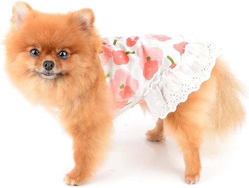 Miniatura 2 de SMALLLEE_LUCKY_STORE Lindo vestido floral de algodón con correa de algodón para mascotas, vestido de verano para perros pequeños, gatos, niñas,