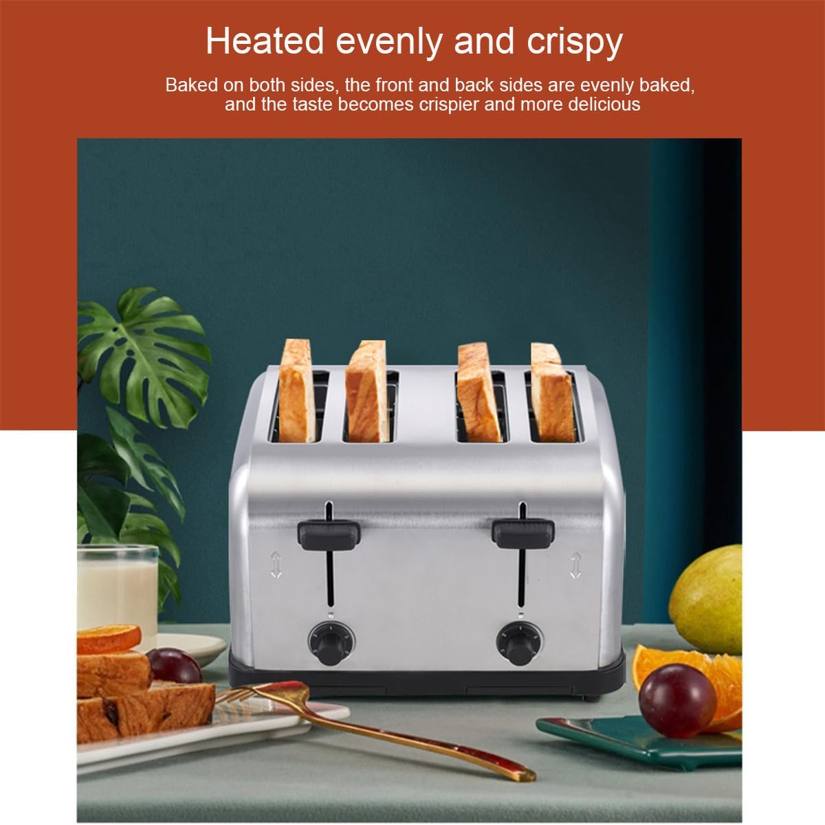 Tostadora eléctrica Comercial, con Apagado automático/Bandeja de Migas extraíble, Control de Tostado de 6 Niveles, para el hogar, Restaurante, panadería