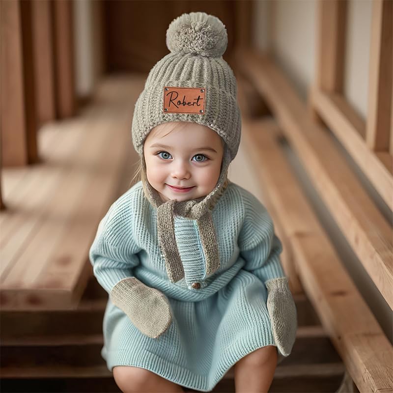 Personalized Customized Autumn and Winter Children's Knitted hat Gloves Infant Yarn hat Set3