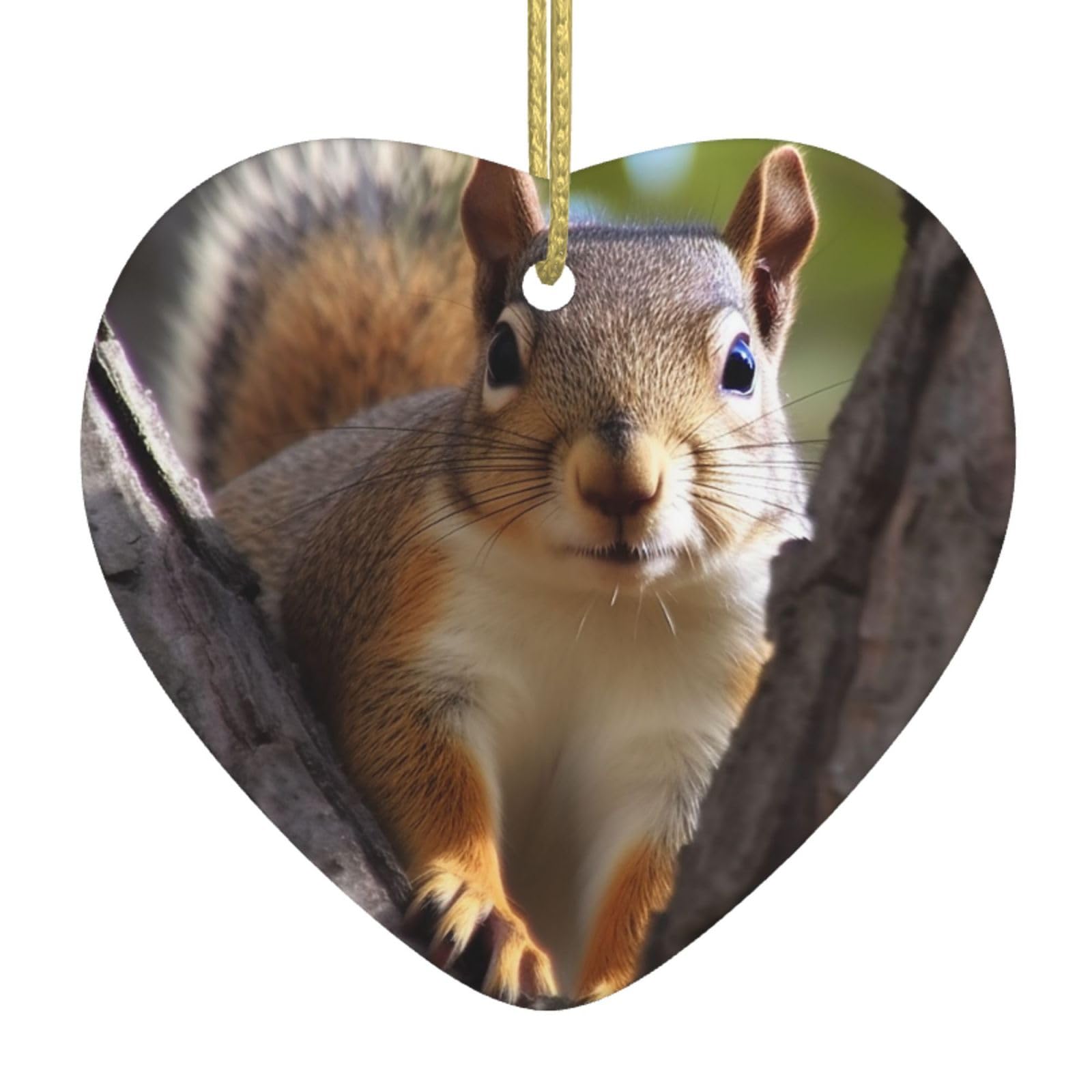 Ceramic Christmas Tree Hanging Ornaments with Gold Ropes Christmas Tree Decorations Heart Ceramic Squirrel in The Tree Pendant Keepsake Decorations for Holiday Xmas Gift Ideas