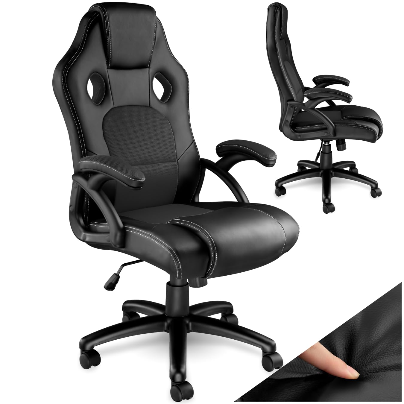 TecTake® Chaise de Bureau Fauteuil de Bureau Fauteuil pivotant Design Chaise Gaming, Siege Ergonomique, Fauteuil avec Accoudoirs, Rembourrage épais, Roulette, Hauteur réglable Teletravail