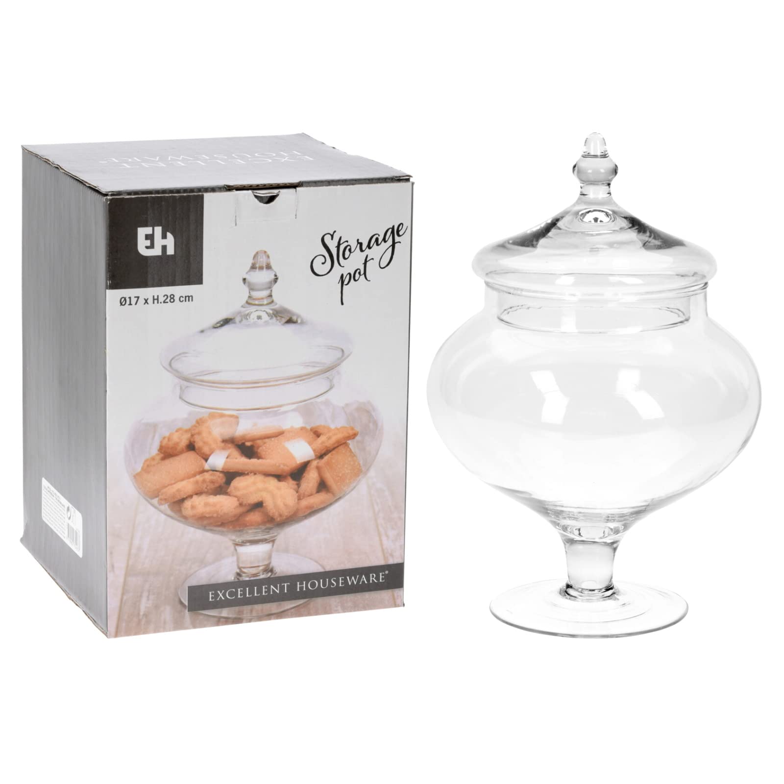 Barattolo decorativo per biscotti in vetro trasparente Excellent Houseware vittoriano vintage, biscottiera 17x28cm