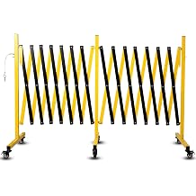 23FT Traffic Barricade with Casters, Metal Expandable Barricade, Folding Security Gate, Retractable Fence Outdoor Barricade Fence for Construction Area, Traffic Control