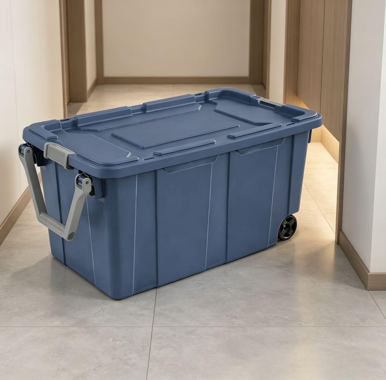 40 gallons sturdy plastic storage box, with snap-lock lid and handle, blue, 2-pack