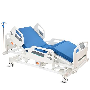 Real Relax Premium Multi Function Full Electric Hospital Bed, ICU Medical Bed with Cardiac Chair Position, Emergency Stop Button, underbed Night Light, one-Touch seat Position, 530LBS Loading