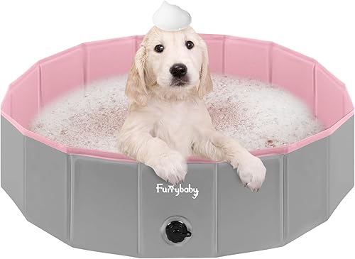 Furrybaby Piscina para Perros, Piscina para Niños de Plástico Duro, Piscina Plegable para Mascotas, Piscina Portátil Rosa de 32 Pulgadas