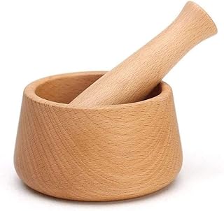 YFGQBCP mortier Pilon Hêtre Naturel Mortier et Pilon, Crusher Ail Gingembre Presse Grinding épices Set ail Hachoir Masher Moulin