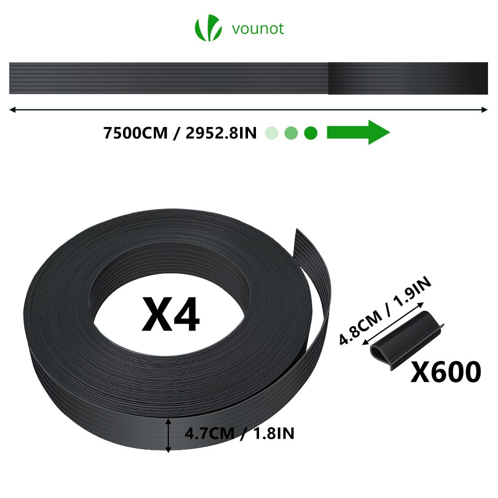 VOUNOT Pasek prywatności do podwójnej siatki 300 m x 4,7 cm, ogrodzenie z PVC z 600 klipsami, czarne