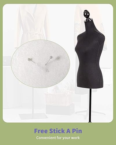 Miniatura 3 de Maniquí de maniquí de torso, forma de maniquí femenino, altura ajustable, modelo de exhibición, torso y trípode, soporte para ropa (negro, 59-67