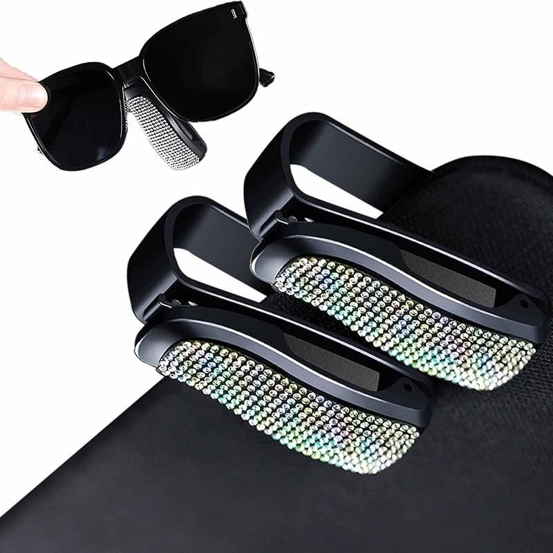 Kit com 2 Porta-Óculos para Para-Sol RAMMASUN com Detalhes em Strass, Presilha de Mola e Operação com Uma Mão AB Color