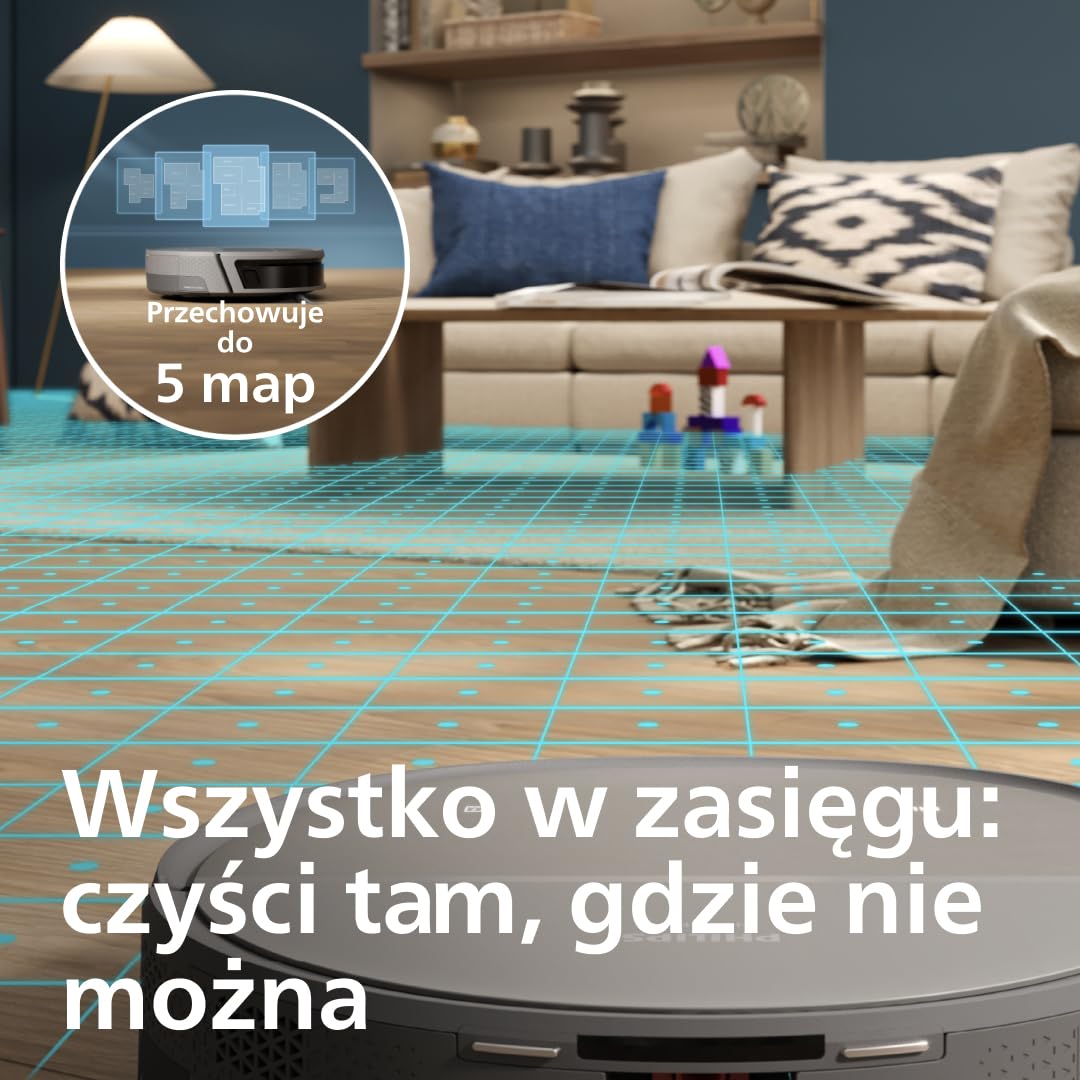 Philips Robot odkurzający i myjący z serii 9000 - bardzo mocne ssanie, aktywne mycie zawsze świeżą wodą, stacja wielofunkcyjna, wykrywanie przeszkód, sterowanie za pomocą aplikacji (XU9100/10)