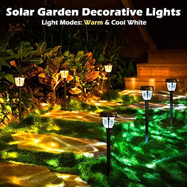 LeiDrail Solar Lights Outdoor Pathway, 6 Pack LED Glass Metal Solar Garden Lights with 2 Modes, Garden Decor for Yard Patio Landscape Walkway