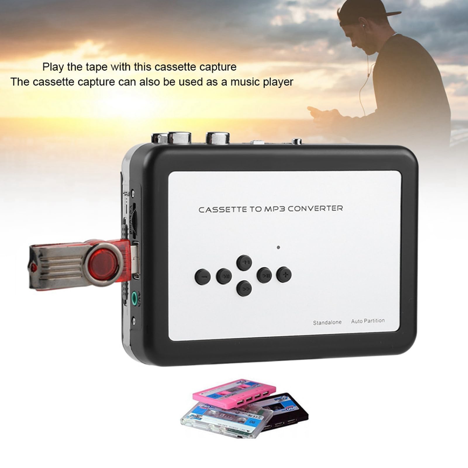 Denash Easy Load Cassette Converter Easy to Use Tape to MP3 Converter Music for Home