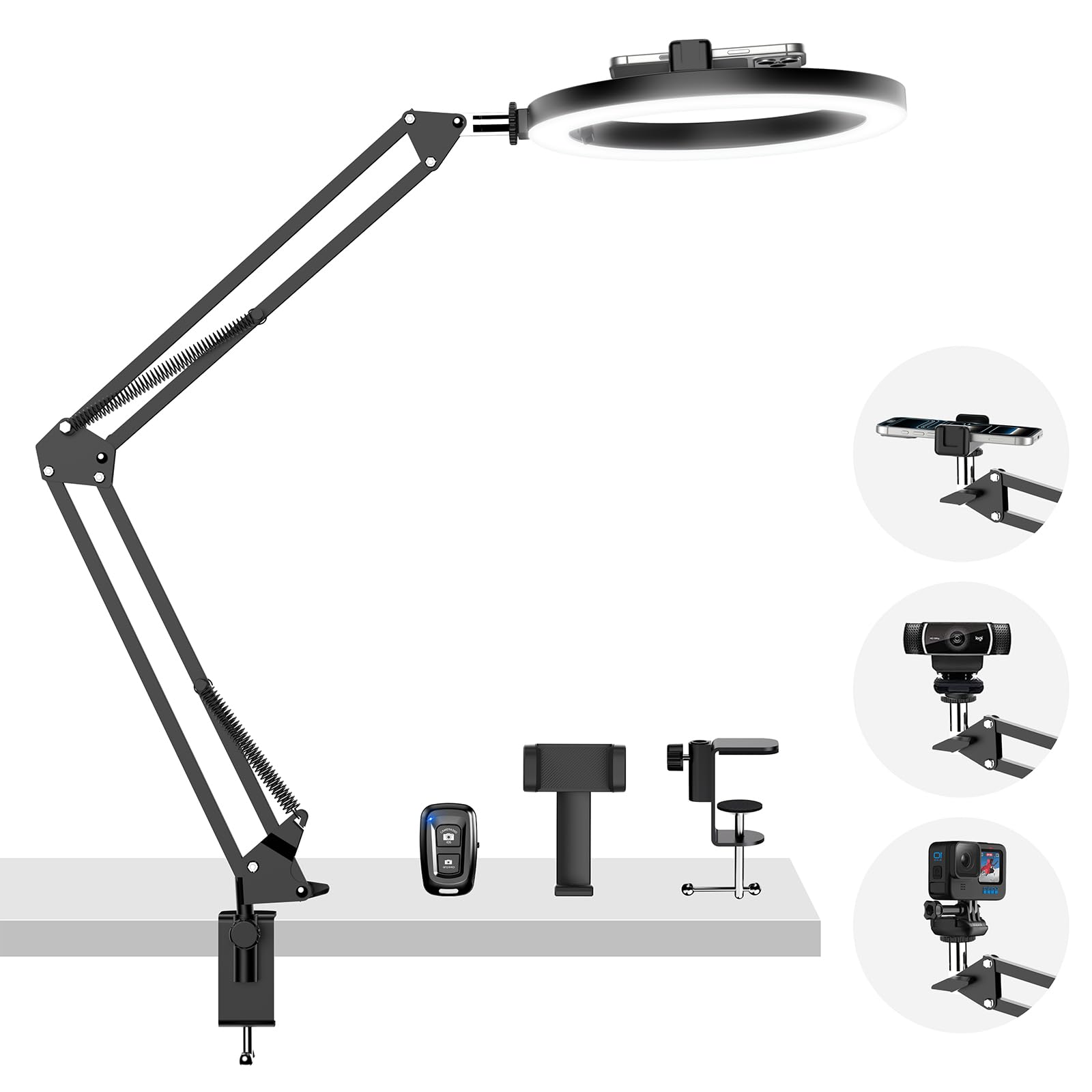 Upgrade 18W Ring Light Overhead Camera Phone Mount for Desk with Adapter, LED Selfie Light with Stand and Phone Holder, Desk Tripod for Video Recording, YouTube, TikTok, Live Stream, Painting