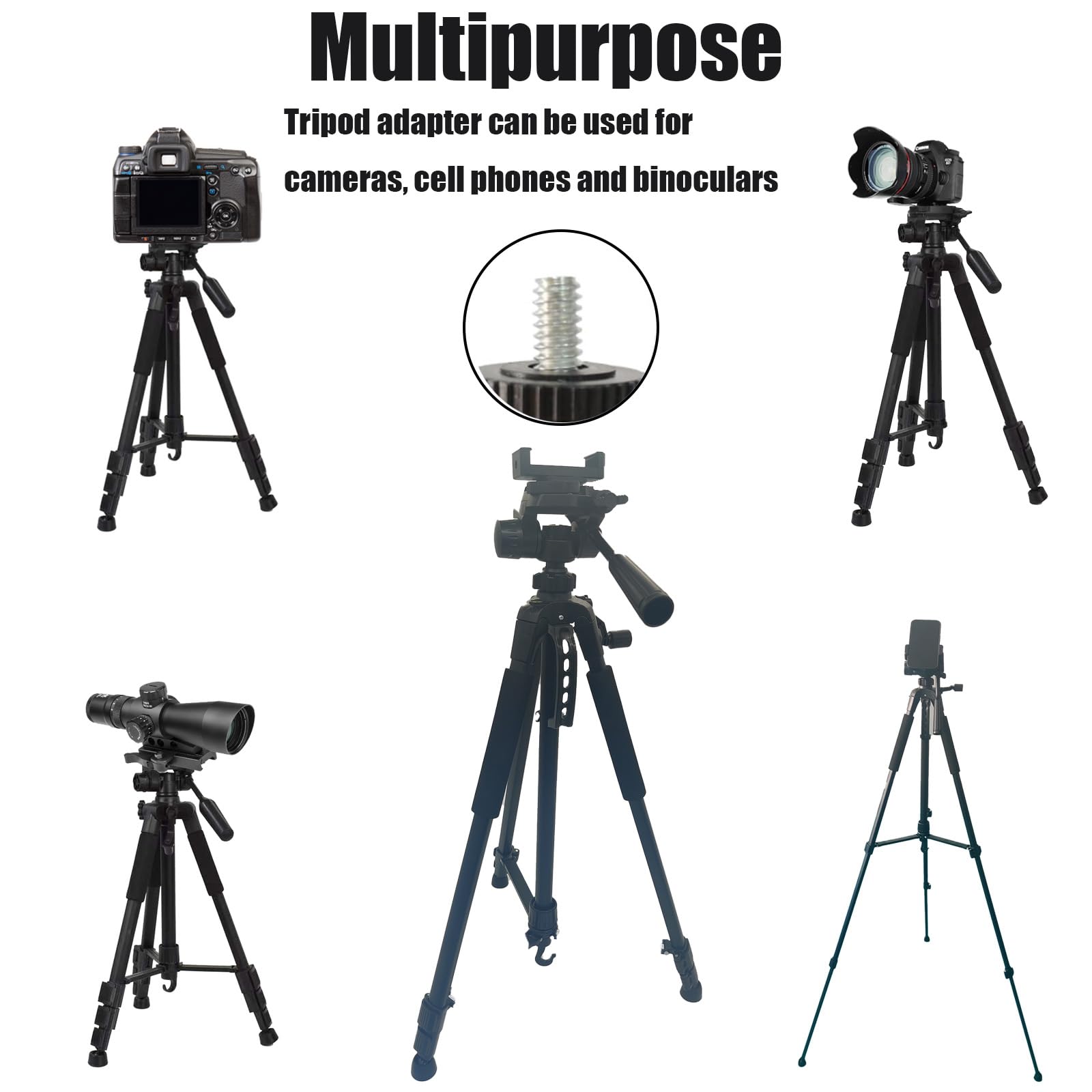 Treppiede per fucile con staffa a V girevole a 360 e adattatore per treppiede per fotocamera, telaio in alluminio, livella a bolla, gambe regolabili per caccia e attività all'aperto