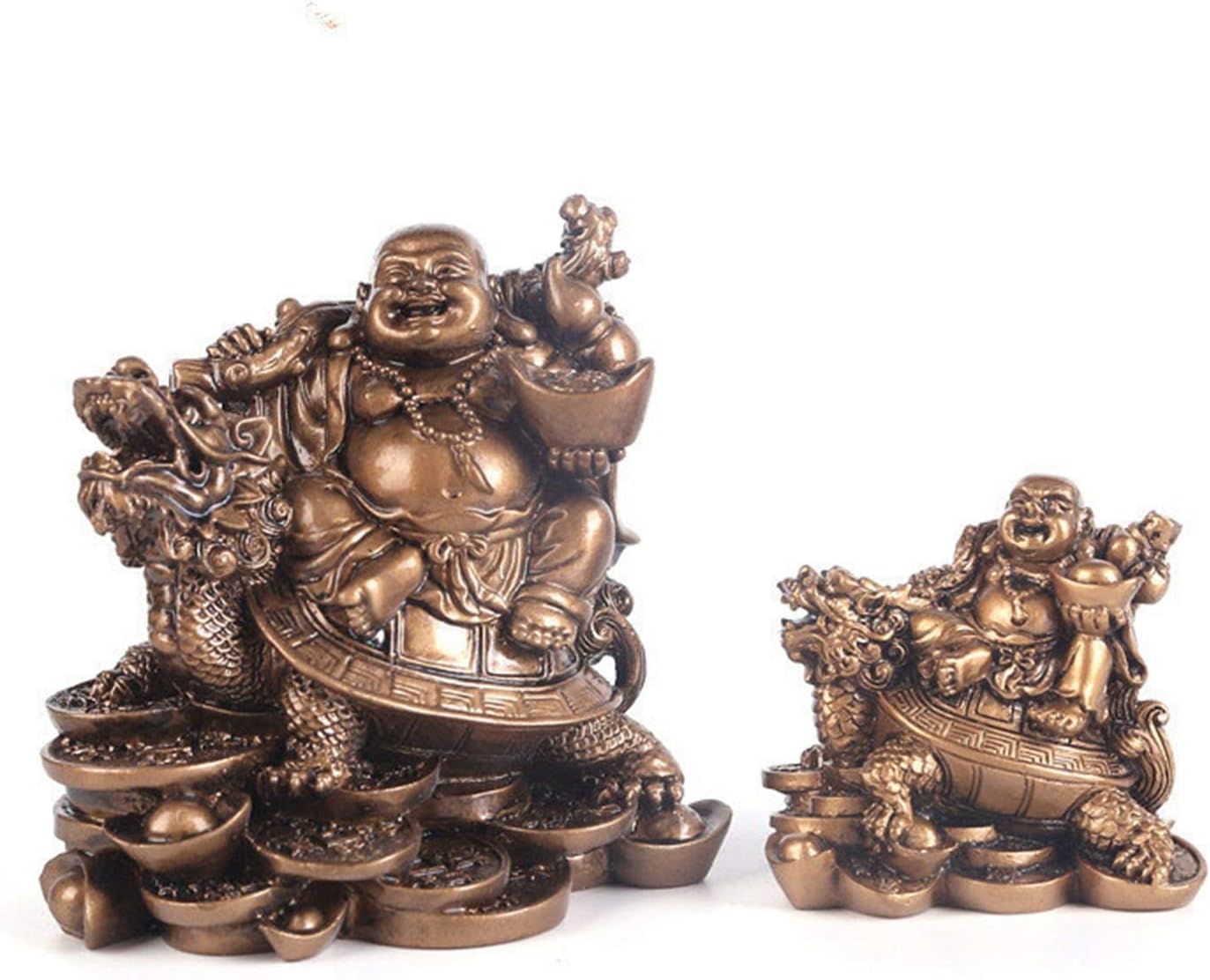 statuetka Buddy, Krzesło Feng Shui Śmiejący się Budda i Smok, Mosiężny Bóg Bogactwa. Wystrój(Bronze,Small)