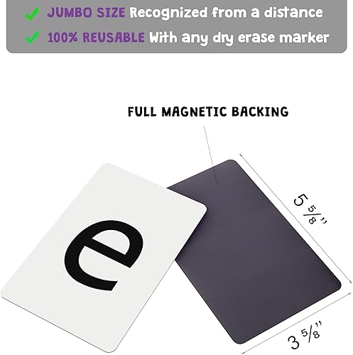 Miniatura 3 de Attractivia Tarjetas magnéticas con letras grandes del alfabeto ABC, 52 letras grandes en mayúscula y minúscula, color negro, para profesores de