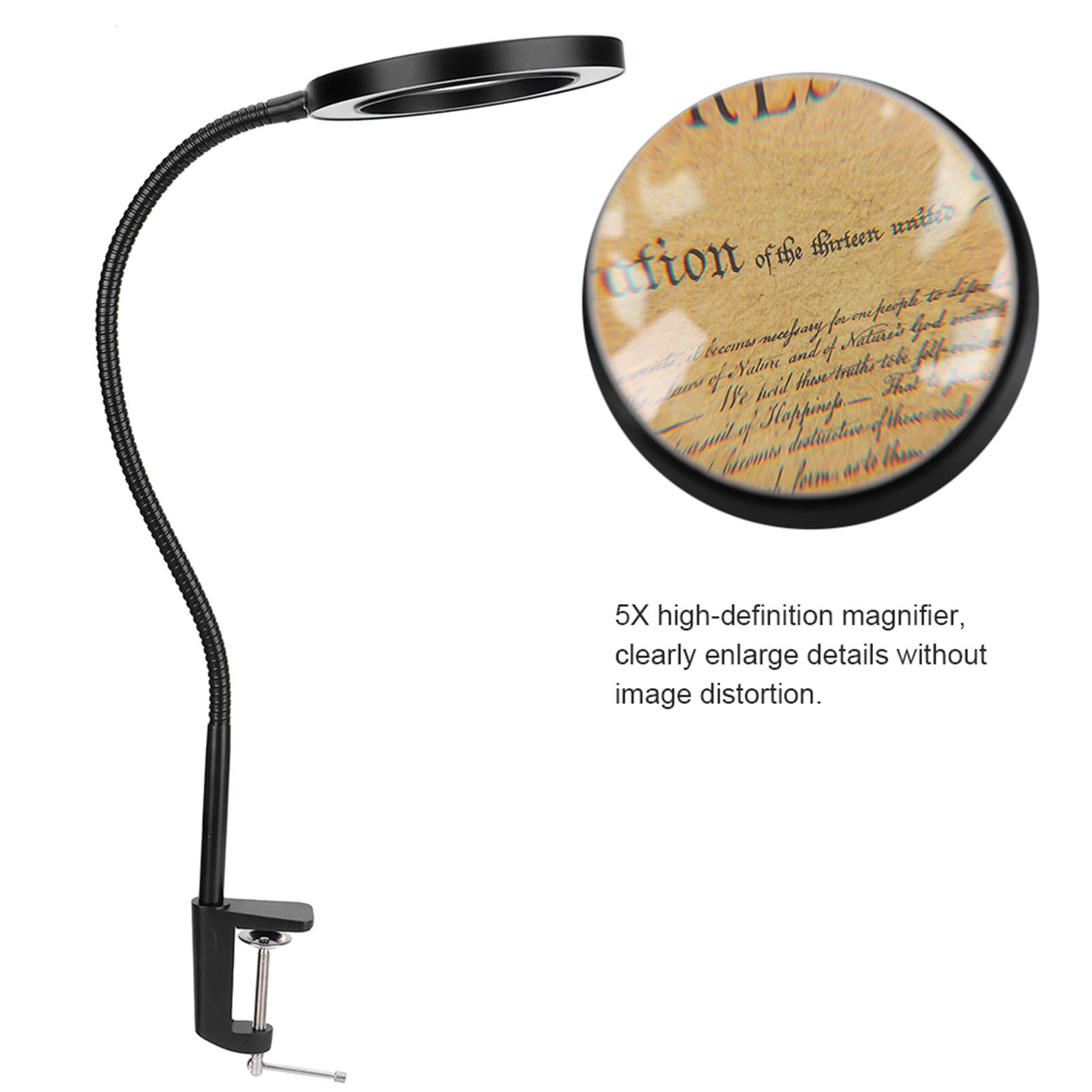 Generic Lampe Loupe 5X avec Col de Cygne Flexible et Gradation à 10 Niveaux pour Travaux de Broderie Noir 1 Unité