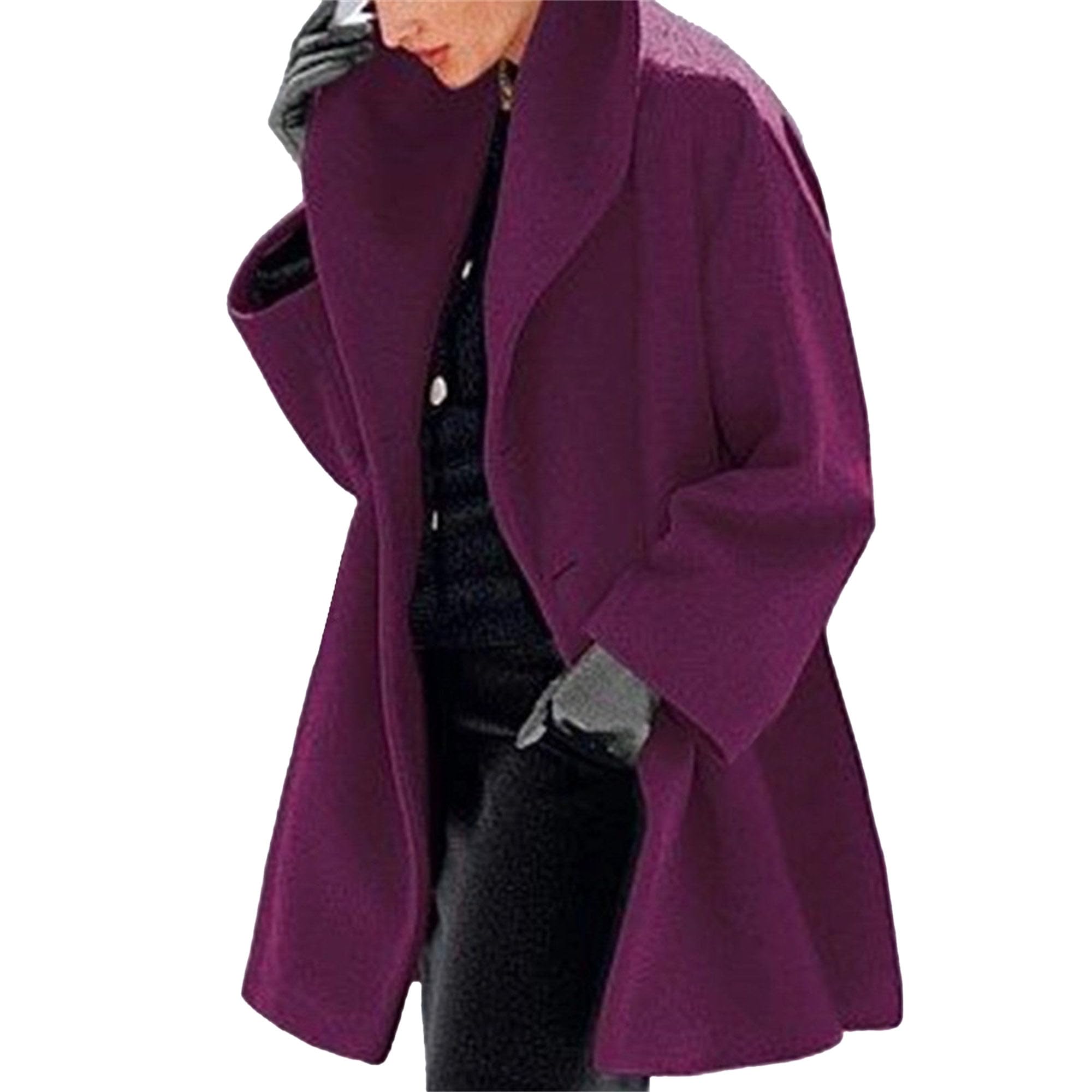 Manteau d'hiver décontracté chaud coupe ample boutonné sur le devant violet L - 7