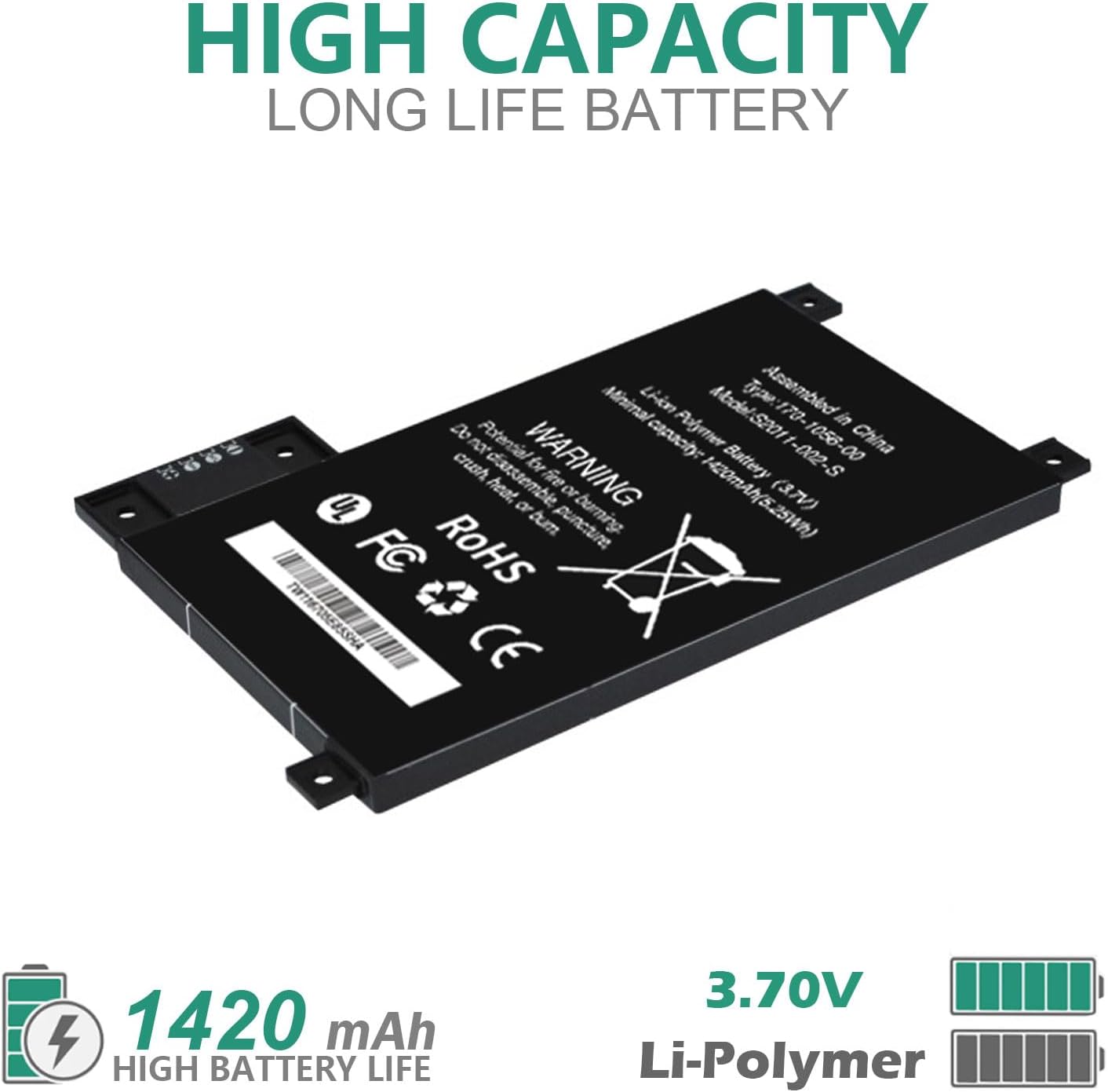 1420mAh MC-354775 Replacement Battery, Compatible with D01200, DR-A014, Kin’dle Touch, Kin’dle Touch 4th