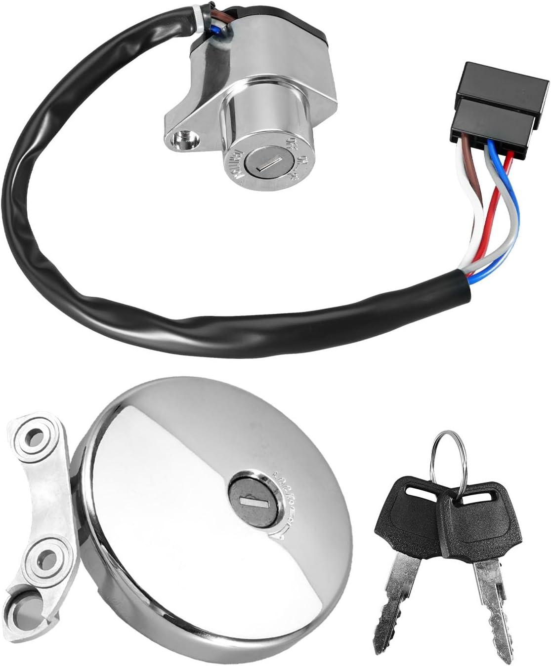 Ignition Switch Fuel Gas Cap Key Set with 2 Keys Compatible with Kawasaki VN800 Vulcan 800 Classic Drifter 2001-2006, Replace 27005-1188