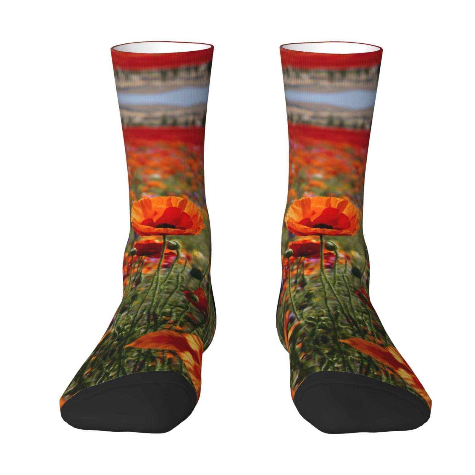 HDSKFNS Poppy Flowers Print Adult Socks Fashion Casual Socks Ladies Calf Socks Funny Socks Socks For Men Women, 2 Black-2, One size