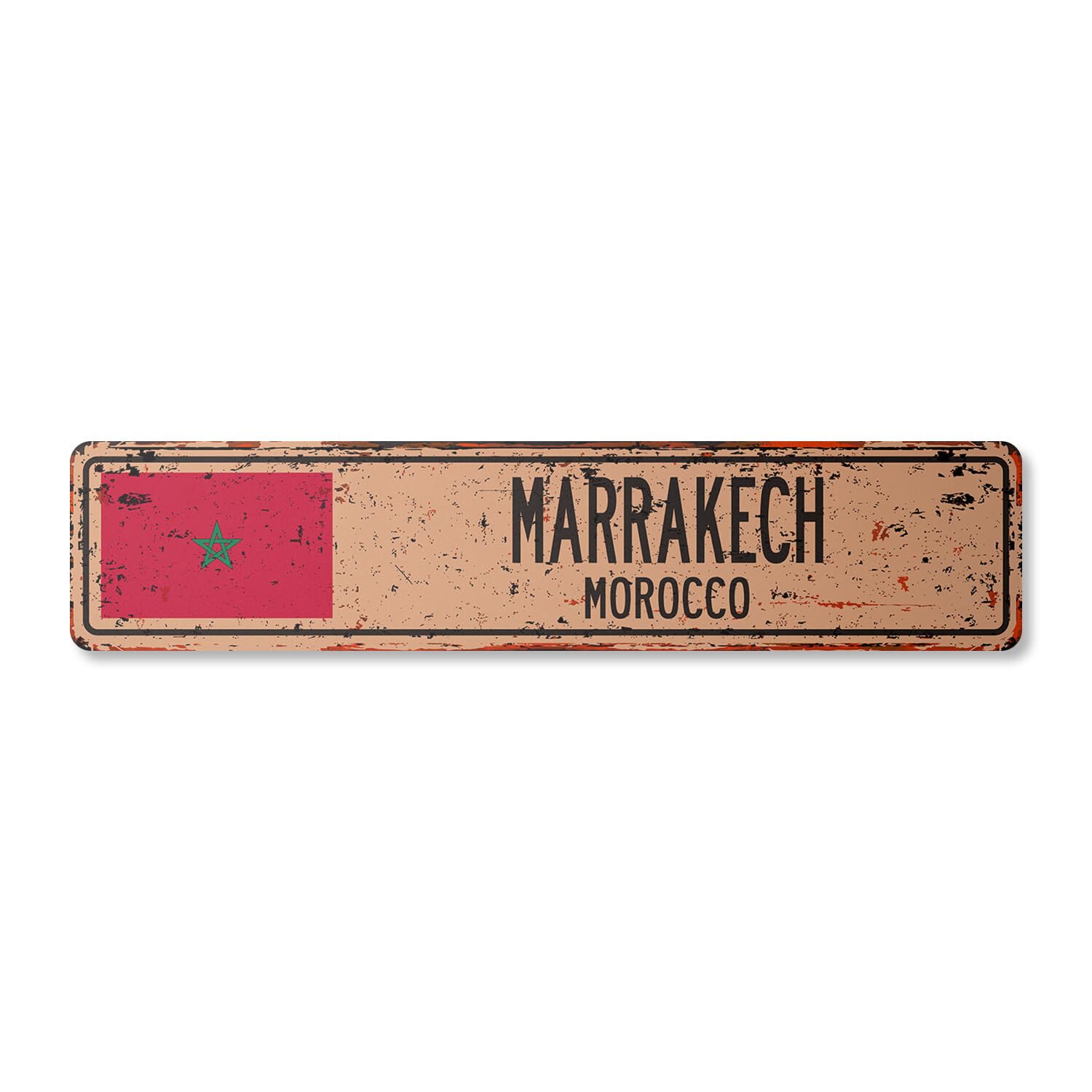 MARRAKECH MOROCCO Vintage Street Sign Moroccan flag city country road rustic