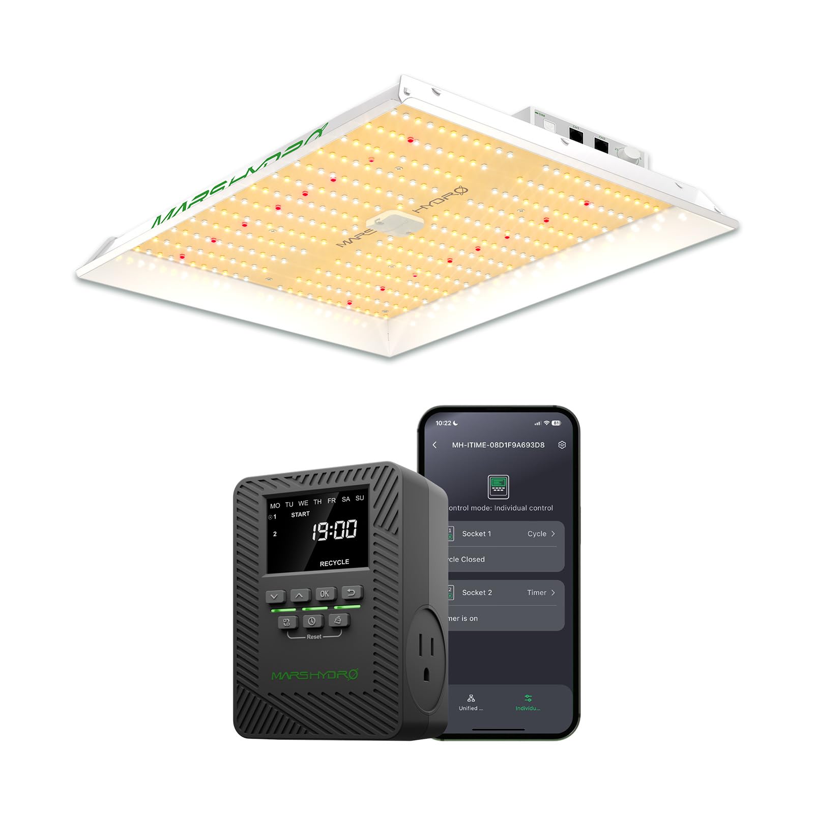 Amazon.com : MARS HYDRO TS1000 150W LED Grow Light for Indoor Plants and  ITime 2-in-1 Smart Timer Outlet Dual Outlet App Control Custom Programmable  12 On/Off for Home Office and Plant Growth