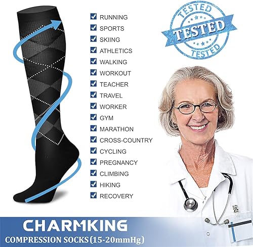 Miniatura 67 de CHARMKING Compression Socks for Women & Men Circulation (8 Pairs) 15-20 mmHg is Best Support for Athletic Running,Cycling