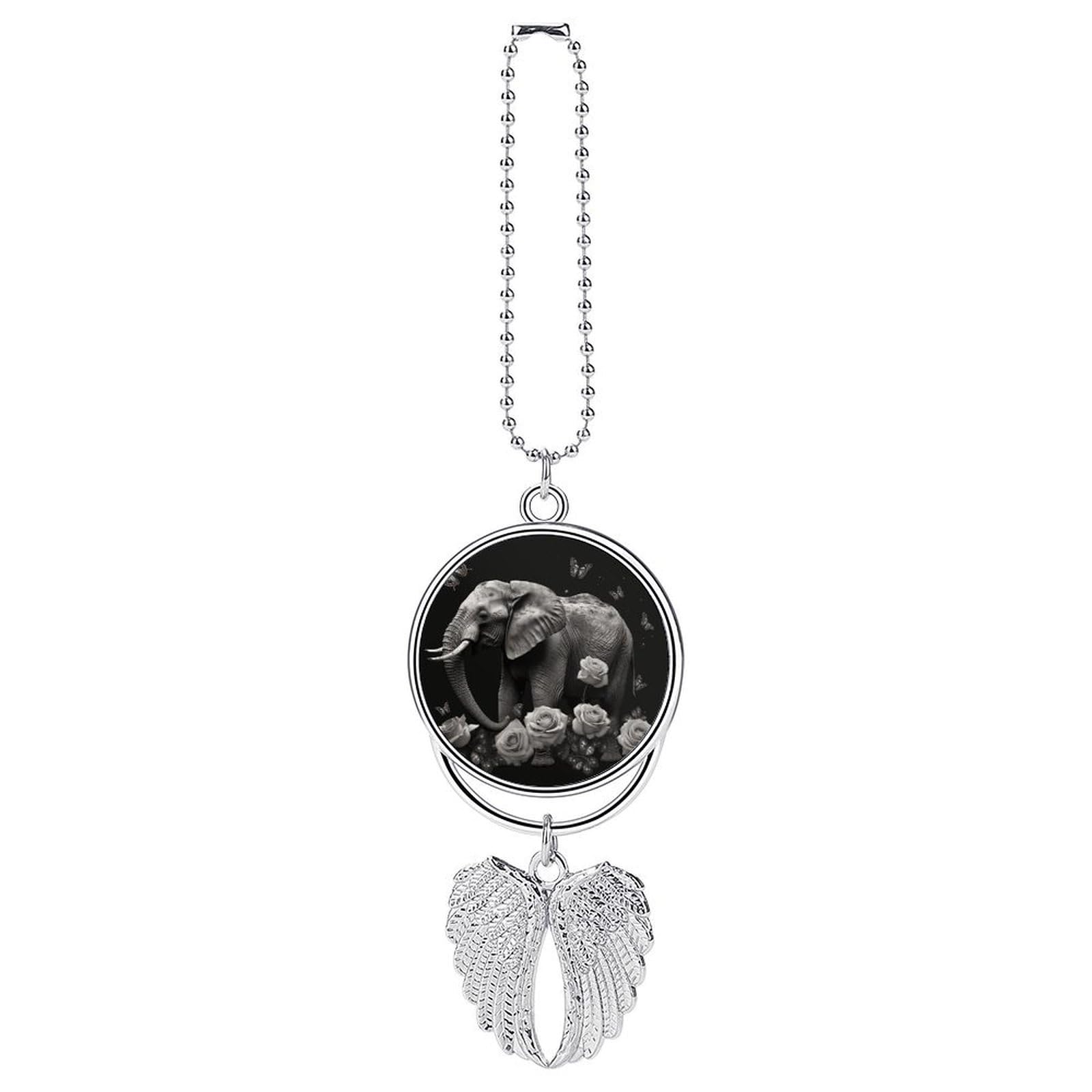 Elephant and Butterfly Car Pendant Car Rearview Mirror Pendant Custom Photo Car Hanging Ornament Car Rear View Mirror Hanging Accessories Angel Wing Car Charm Gift for Men Women