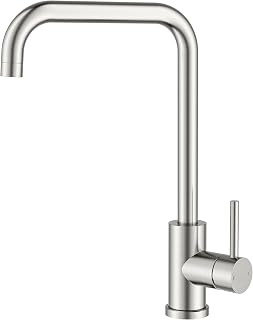 FORIOUS Grifo Cocina, Grifos Cocina Fregadero Giro de 360° Acero Inoxidable Torneira Cozinha L Monomando para 1 Orificio, Altura del Grifo 371 mm