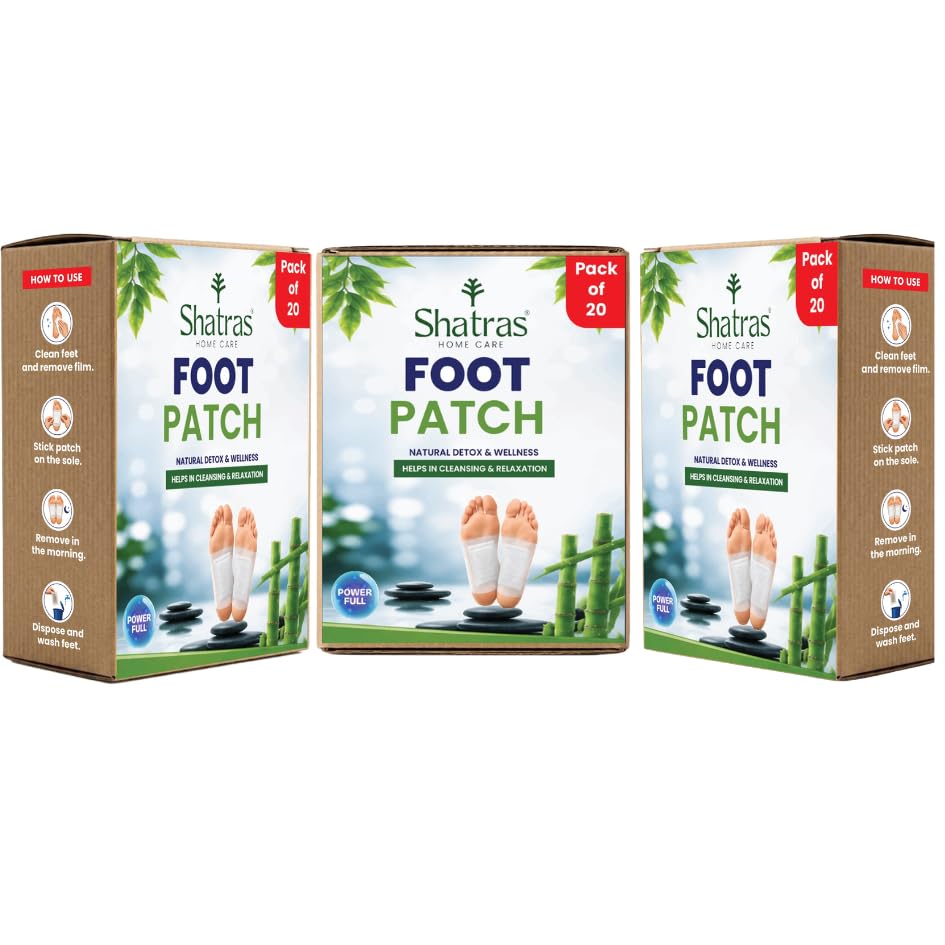 Image of Shatras Herbal Foot Patch for Detox & Relaxation | Overnight Foot Pads for Tired Feet | Natural Ingredients for Sleep Aid, Pain Relief, Toxin Removal with Bamboo Vinegar Foot Patches with Adhesive Sheets-20 Pieces (PACK OF-3)