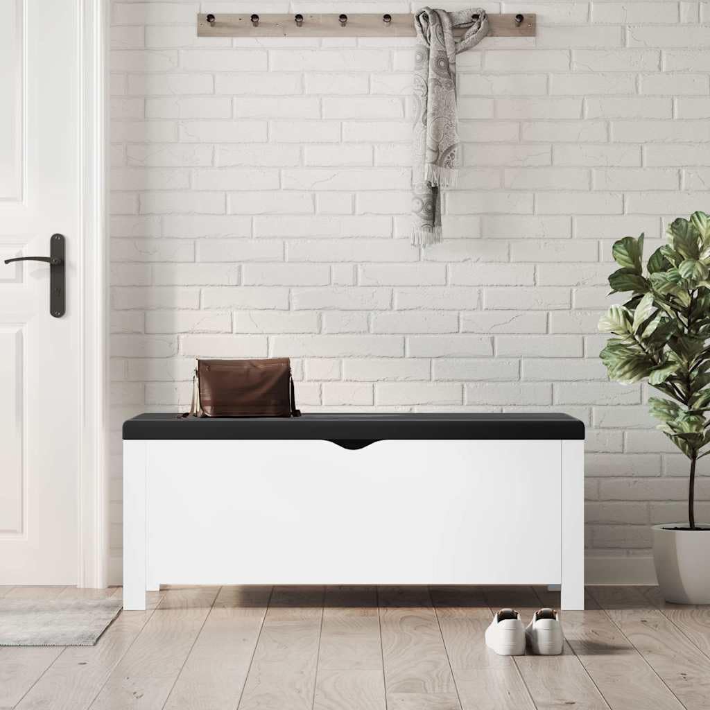 BOWERY HILL Rectangular Engineered Wood Storage Box with Faux Leather Cushion, White Finish, 15.7 x 41.3 x 17.7 in, Bedroom Toy, Blanket, or Clothes Organizer Bench
