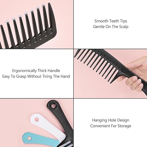 Miniatura 6 de Peine de dientes anchos y peine desenredante de cabello grande, cepillo duradero para peinar y cuidar el cabello profesional, adecuado para cabello