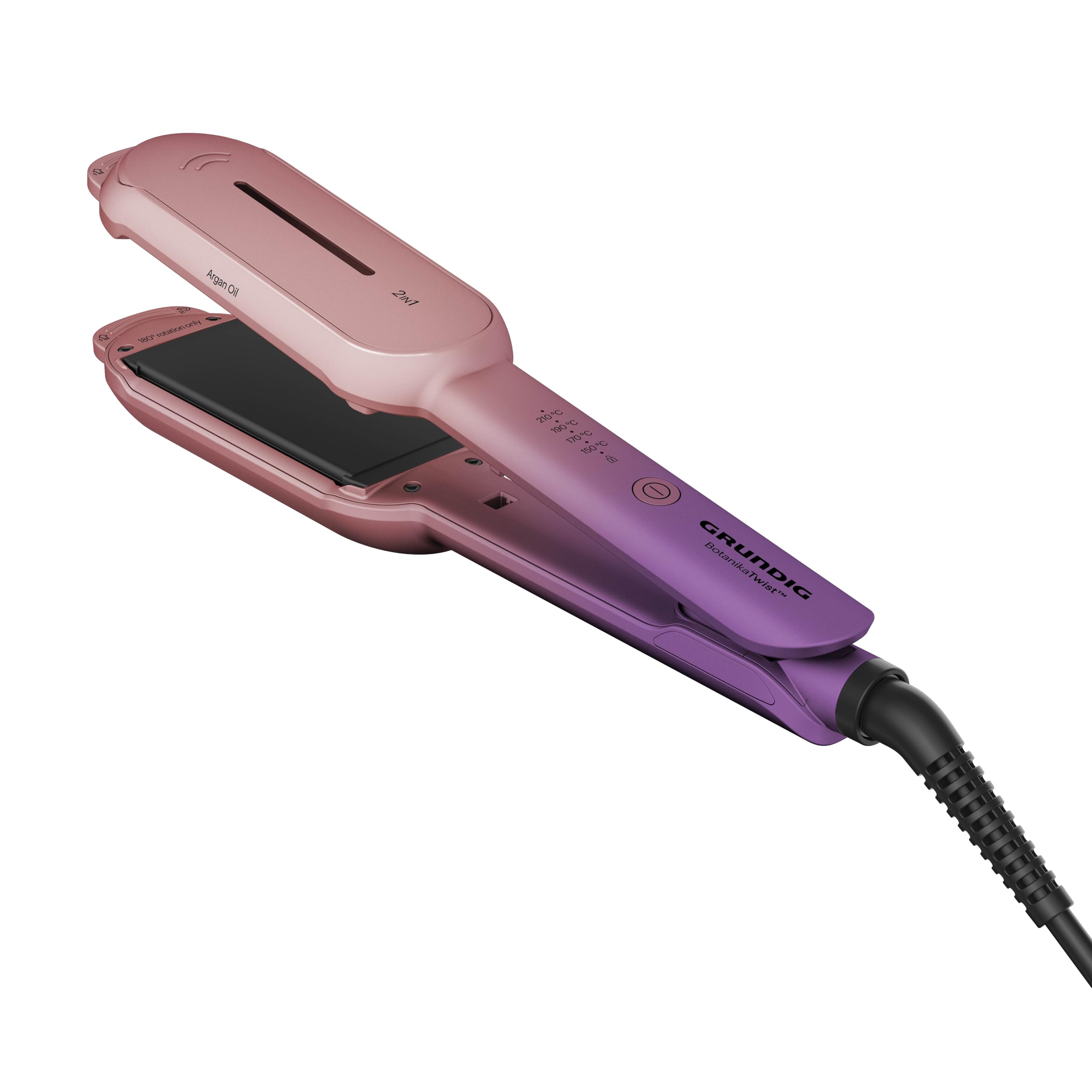 GRUNDIG HS 8331 BotanikaTwist 2 in 1 Hair Styler, piastre rotanti per lisciare e styling, tempo di riscaldamento rapido, regolabile da 150 °C a 210 °C, rivestimento in ceramica con olio di argan, rosa