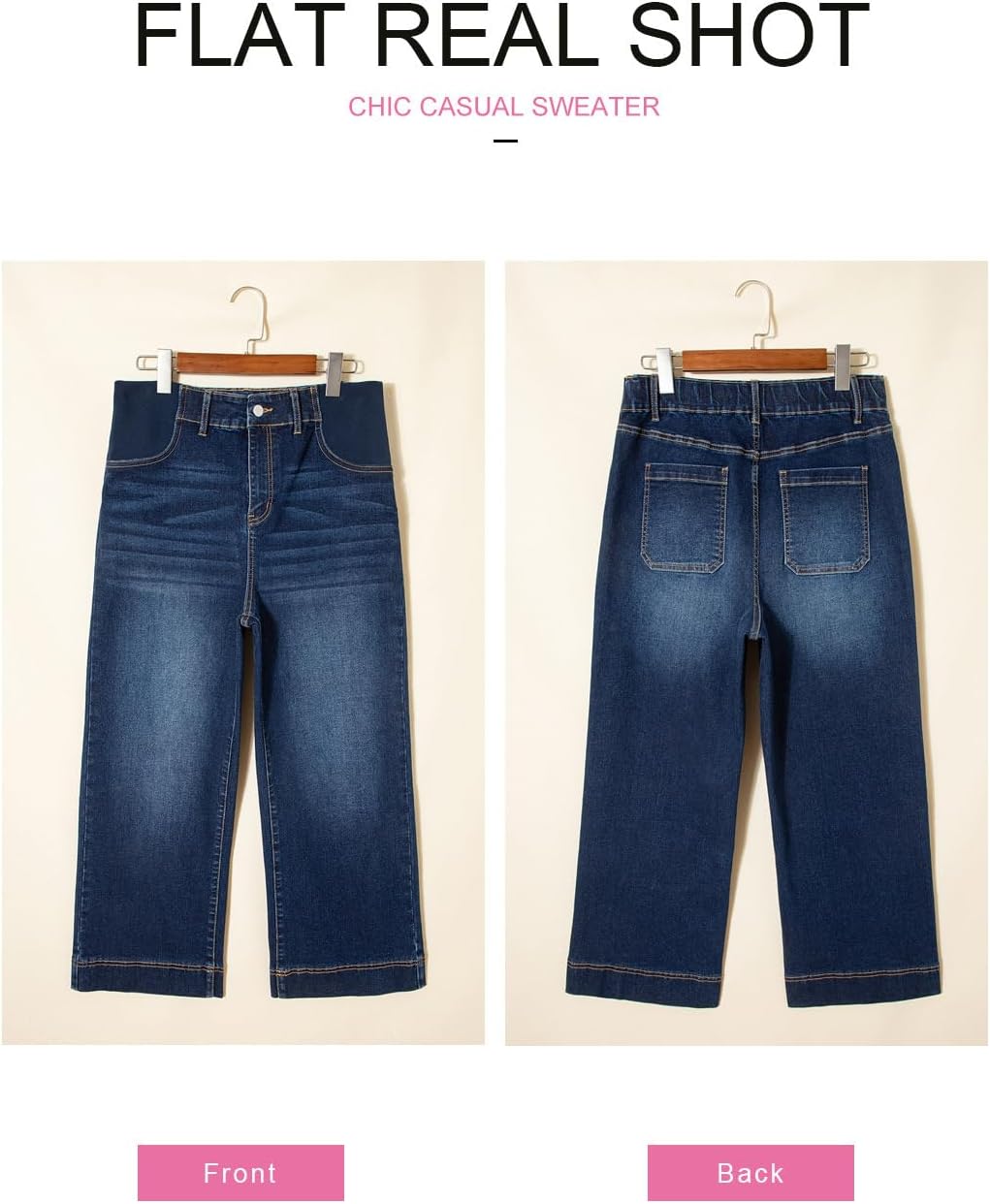 BLENCOT Women's Maternity Jeans High Waisted Wide Leg Stretchy Denim Pants Pregnancy Clothes - Image 6