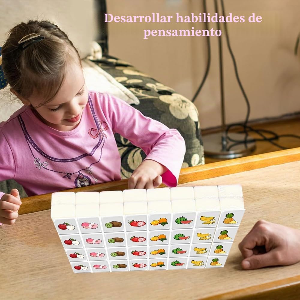 65 Bloques Juego de Escape Seaside, Bloques de Juego de Escape de 30mm, Juego de Escape Seaside Mahjong con Adhesivos, Mahjong de Patrón de Frutas y Animales, Mini Juego de Mahjong para Familia