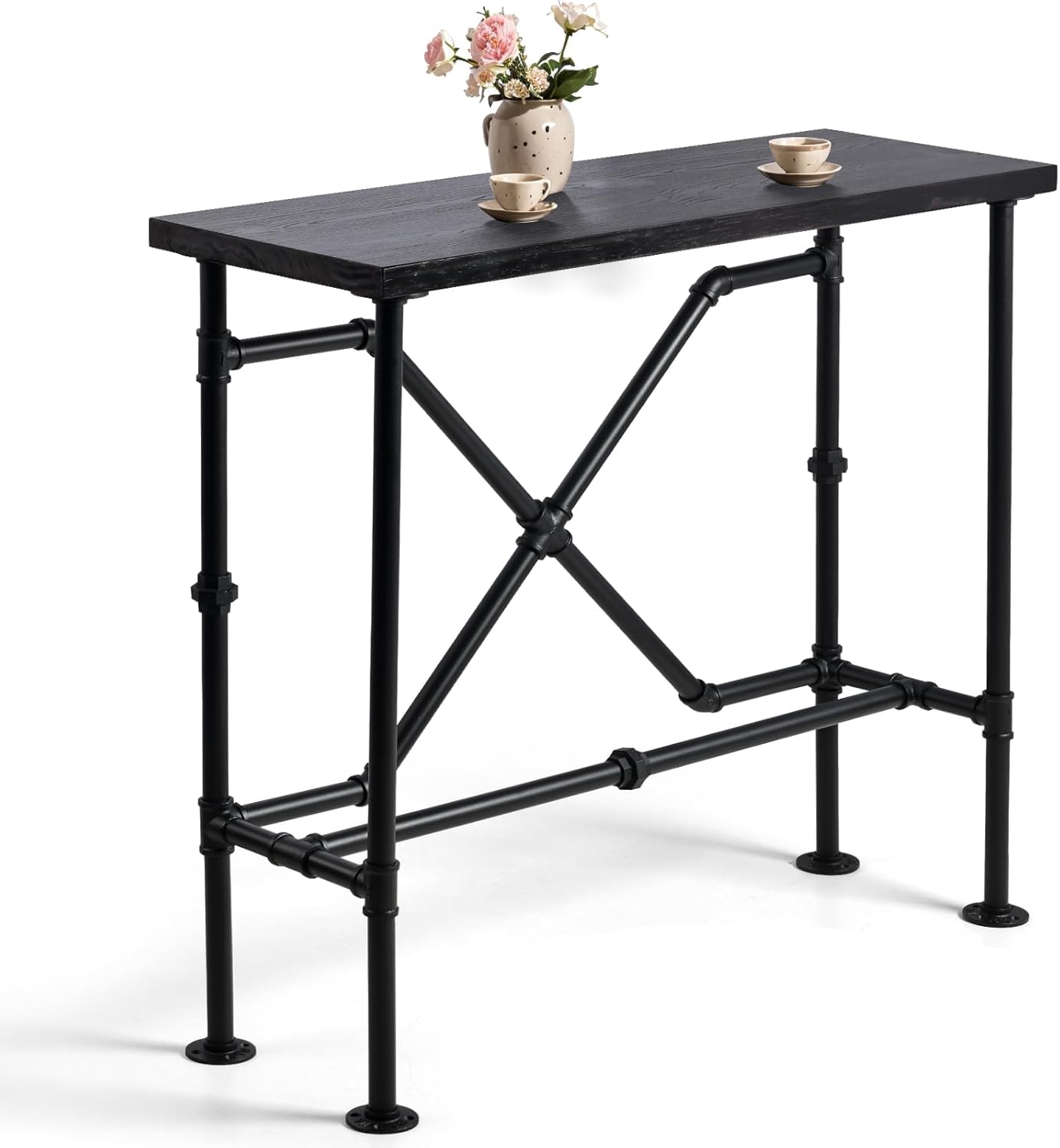 Bar Table, 47.24"L×41.35"H Bar Height Pub Table High Top Rectangular Sofa Console Table Kitchen Dining Coffee Table, for Narrow Space, Living Room, Indoor, Industrial Black Metal, Rustic Walnut