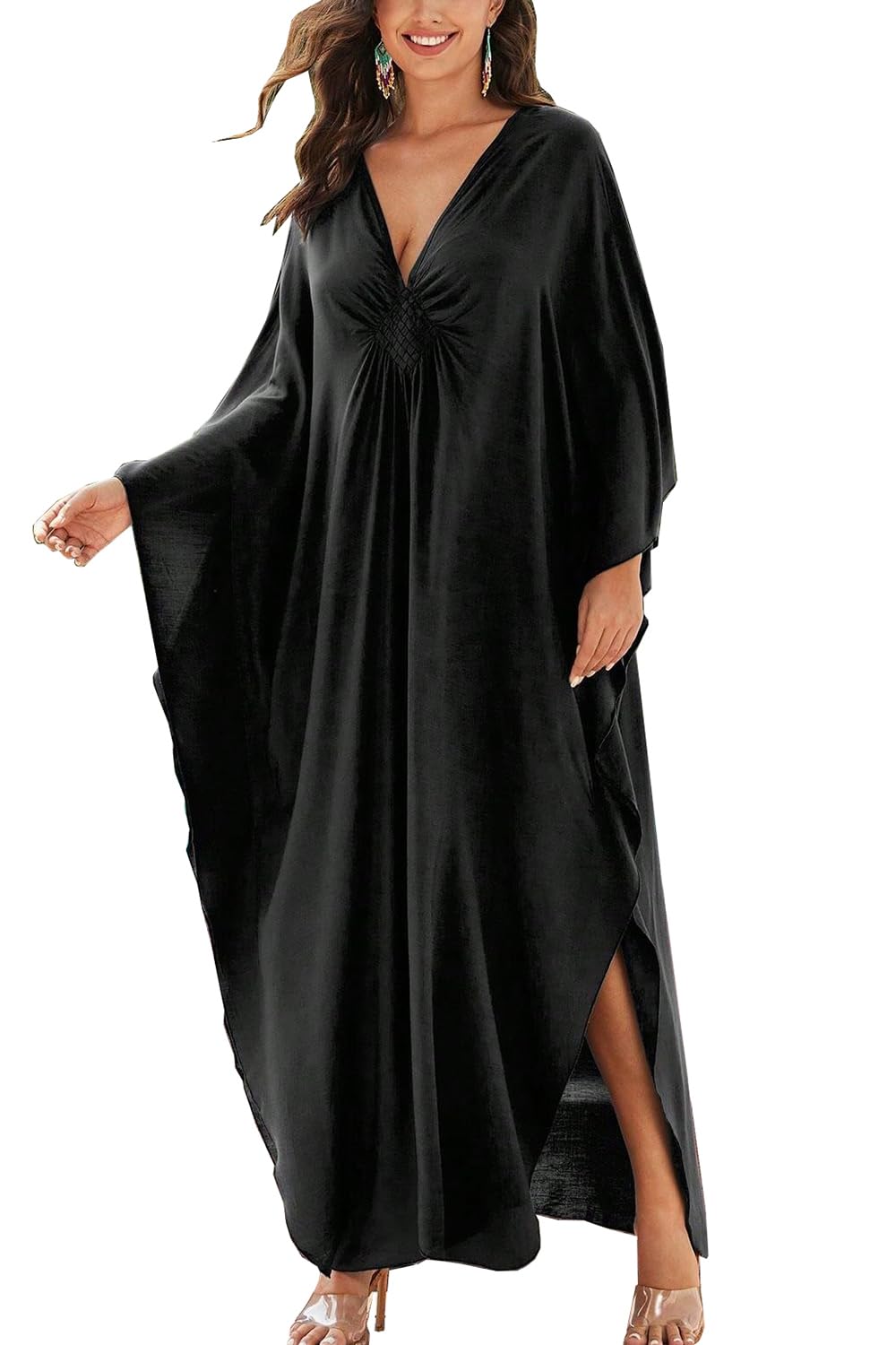 Women's Solid Color Bohemian Kaftan Dress Beach Cover Ups Plus Size Bathrobes One Size-image-2