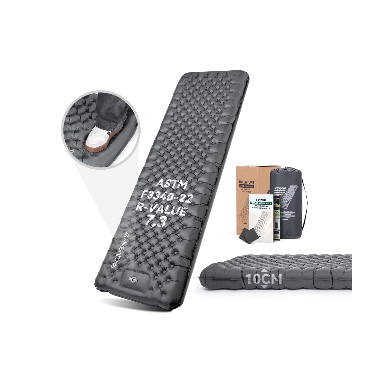 HIKENTURE Valeur-R 7,3 Matelas de Camping Gonflable 10 cm Ultra-Épais