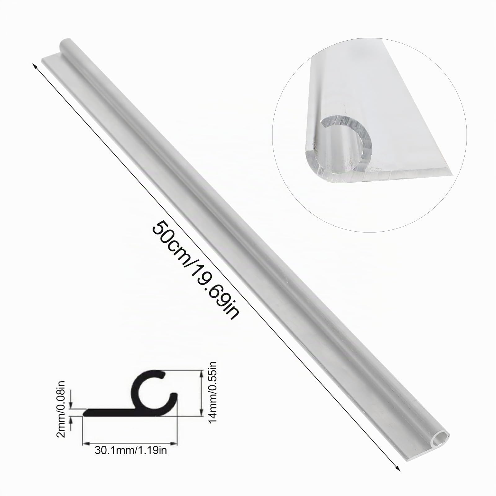 Lot de 8 rails de fixation murale en aluminium de 50 cm pour tente, 45°, pour passepoil de 6 à 9 mm, pour caravane, camping-car, tente, auvent, voile d'ombrage