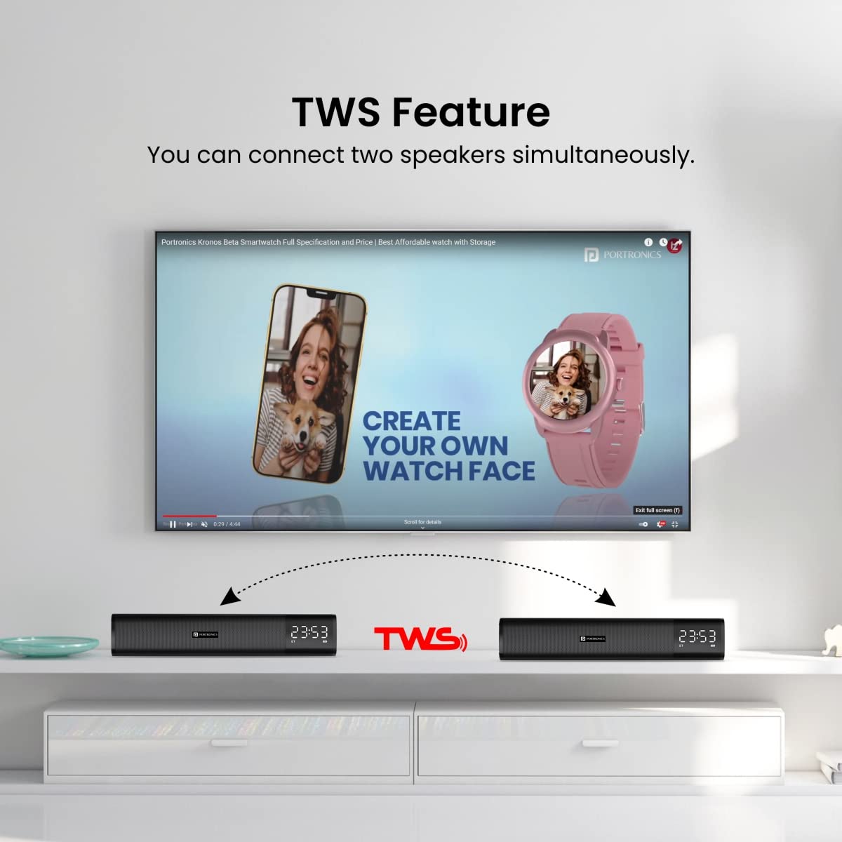 Diagram showing two soundbars connected via TWS