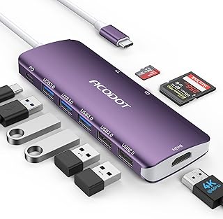 USB C Hub, Acodot 9 in 1 USB C to 4K@60HZ HDMI Multiport Adapter, 3 USB 3.0 Ports, SD/TF Card Reader, 100W PD, USB C Hub Multiport Adapter Desigend for MacBook Pro Air HP XPS etc, Purple